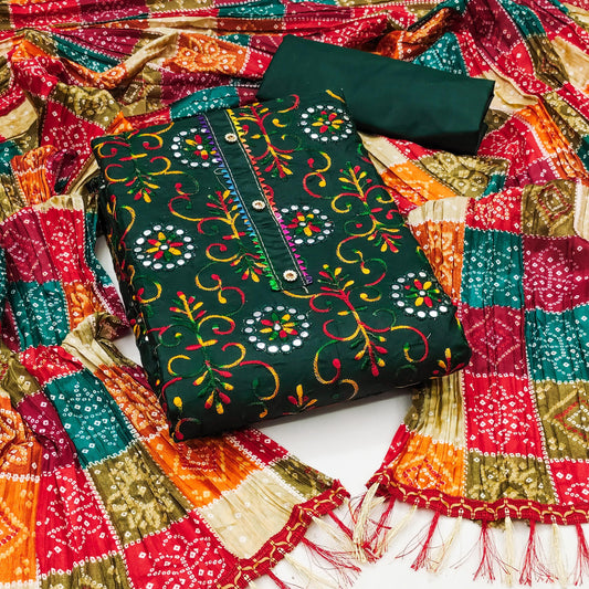 Cotton Dress Material Set for Women with Chinon Bandhani Print Dupatta | Unstitched Salwar Suit Fabric (Top 1.9m, Bottom 2m, Dupatta 2.1m)