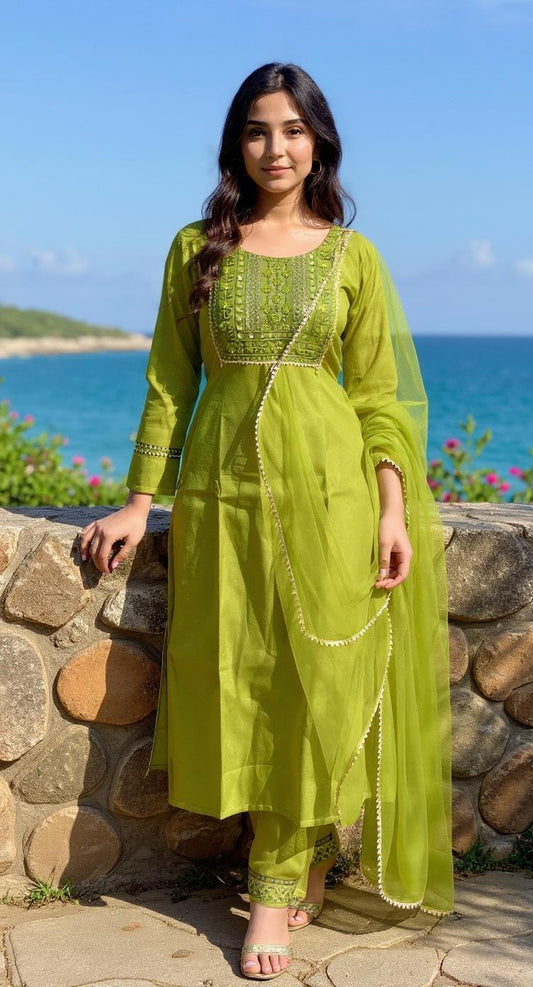 Embroidered Cotton Blend Kurta Set for Women | Ready-to-Wear Ethnic Wear