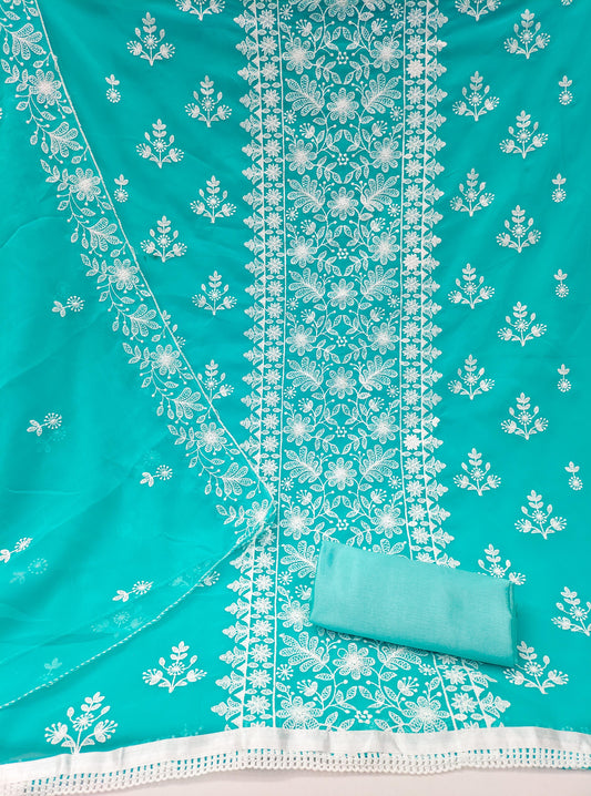 Georgette Embroidery Work Dress Material Set for Women with Santoon Bottom & Inner and Matching Dupatta | Unstitched Salwar Suit Fabric (Top 2m, Bottom & Inner 3.6m, Dupatta 2.1m)