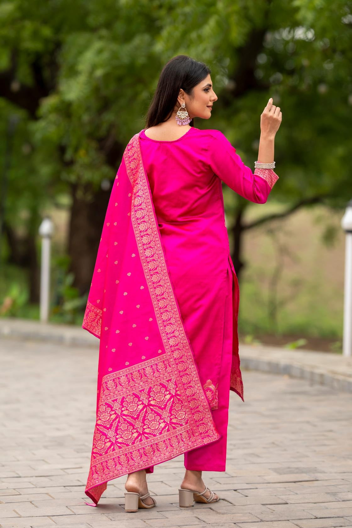 Women's Ethnic Kurta Set with Dupatta | Jacquard Work | Ready-to-Wear Suit Set