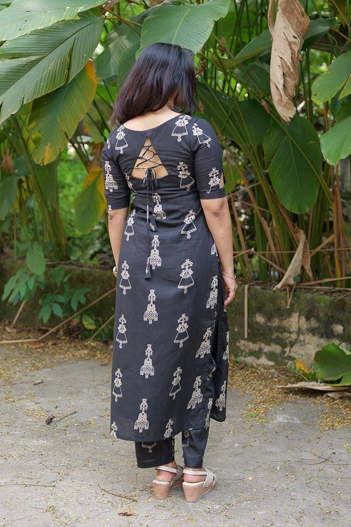 Women's Rayon Slub Hand Print Kurta & Pant Set | Stitched Ethnic Wear for Women