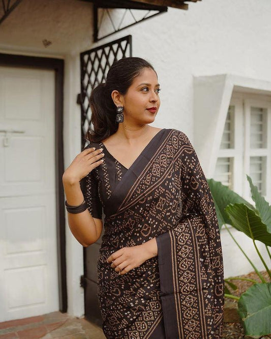 Black Pure Cotton Linen Saree Weaved With Zari Comes With Tassels With Unstitched Blouse