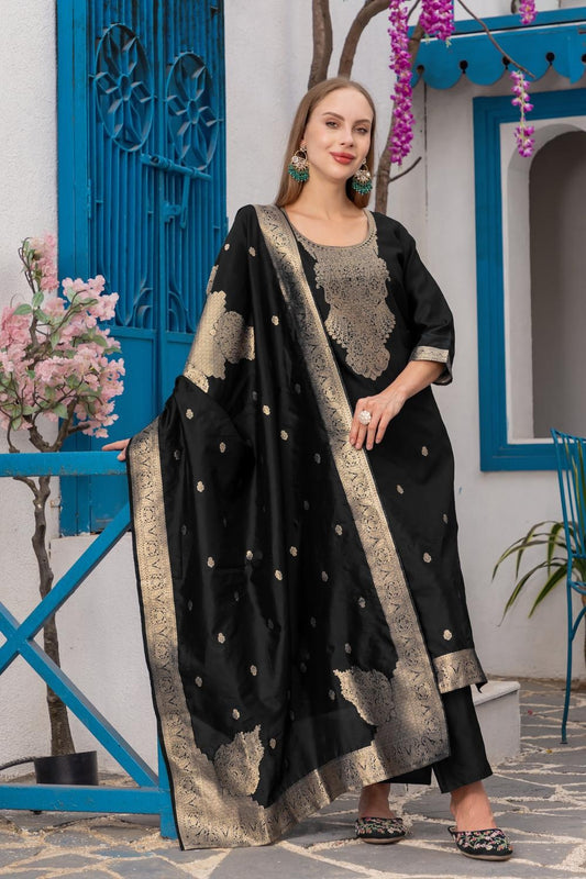 Women's Stitched Silk Blend Kurta Set with Dupatta | Elegant Ethnic Wear