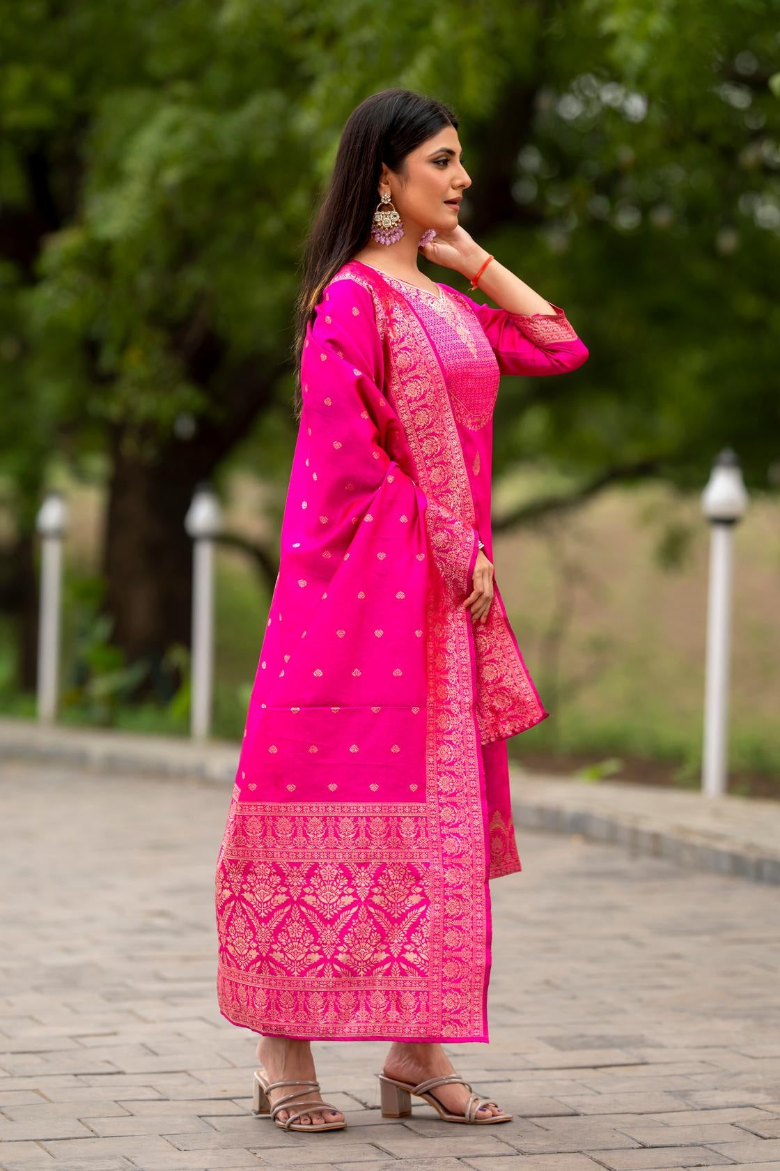 Women's Ethnic Kurta Set with Dupatta | Jacquard Work | Ready-to-Wear Suit Set
