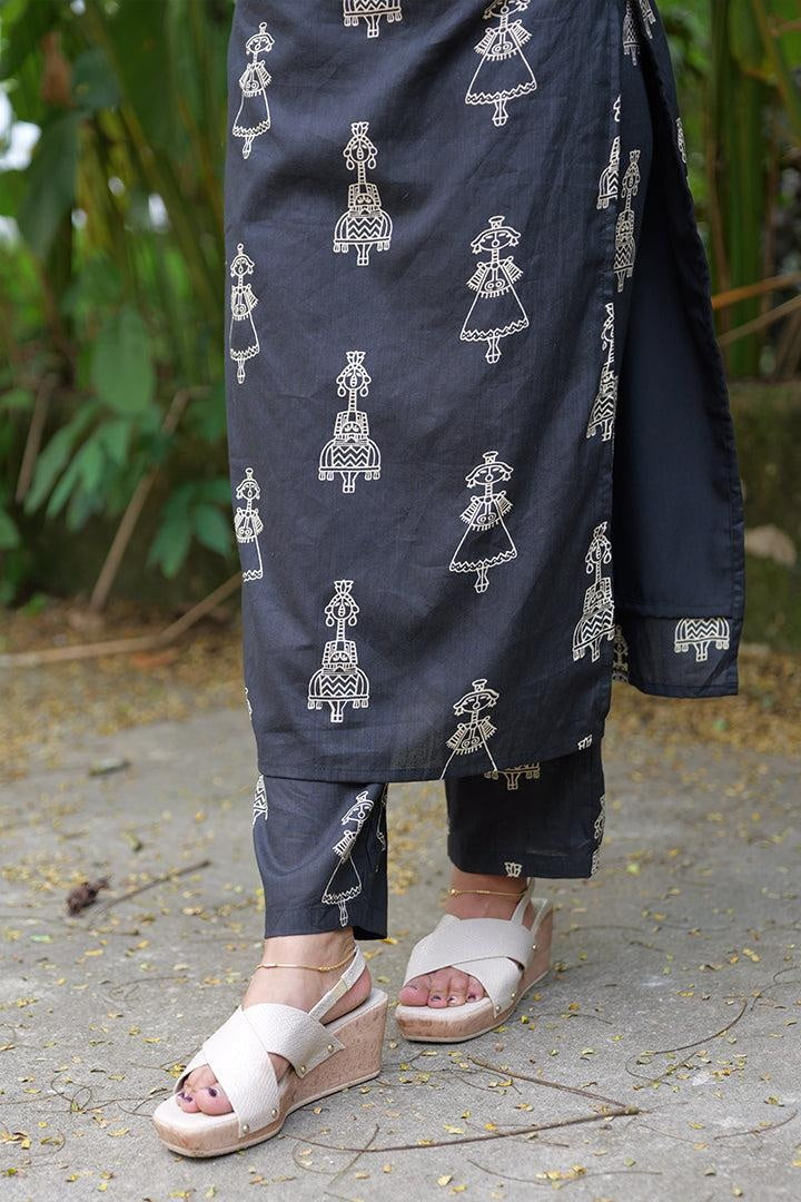 Women's Rayon Slub Hand Print Kurta & Pant Set | Stitched Ethnic Wear for Women