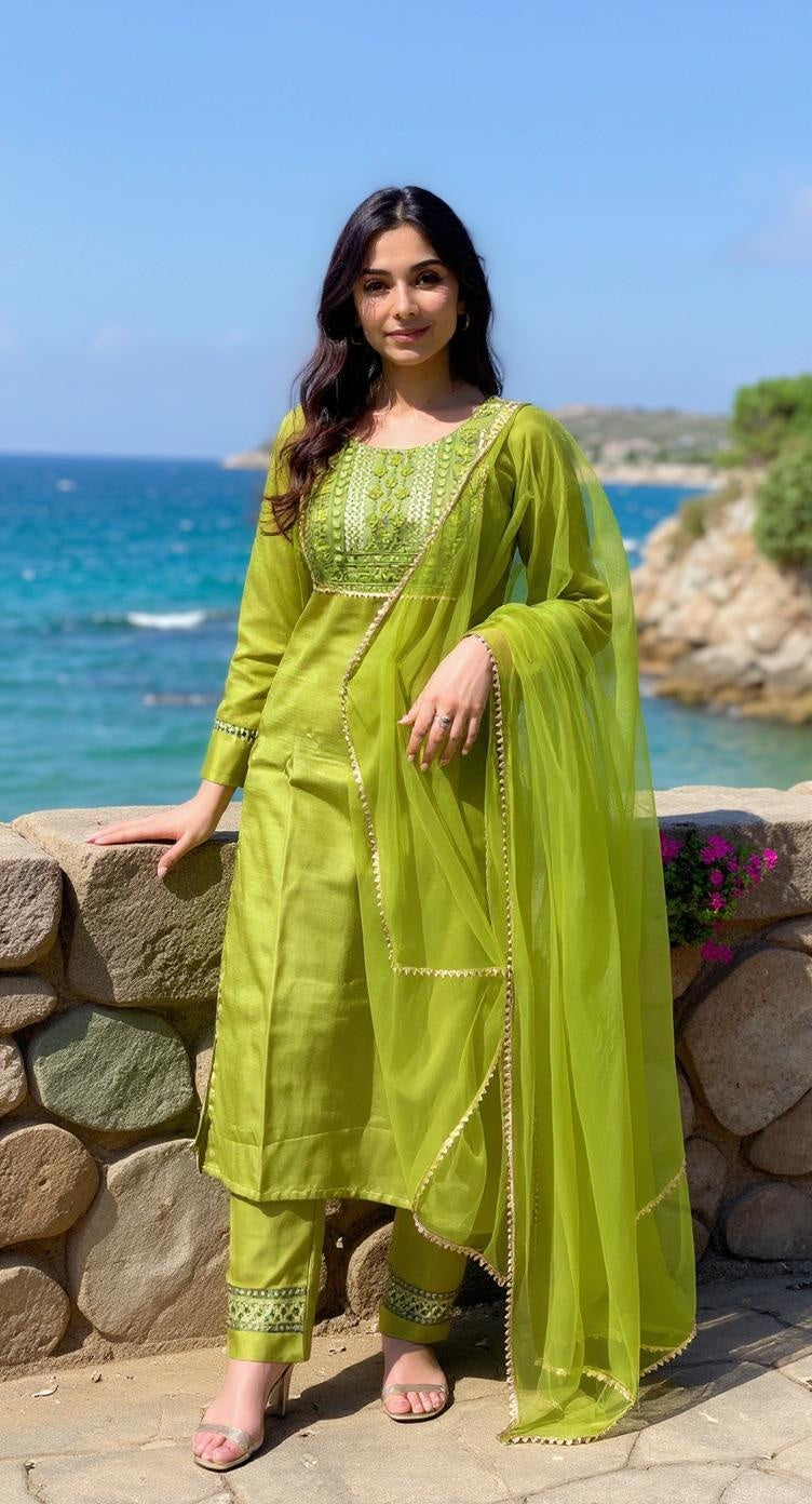 Embroidered Cotton Blend Kurta Set for Women | Ready-to-Wear Ethnic Wear