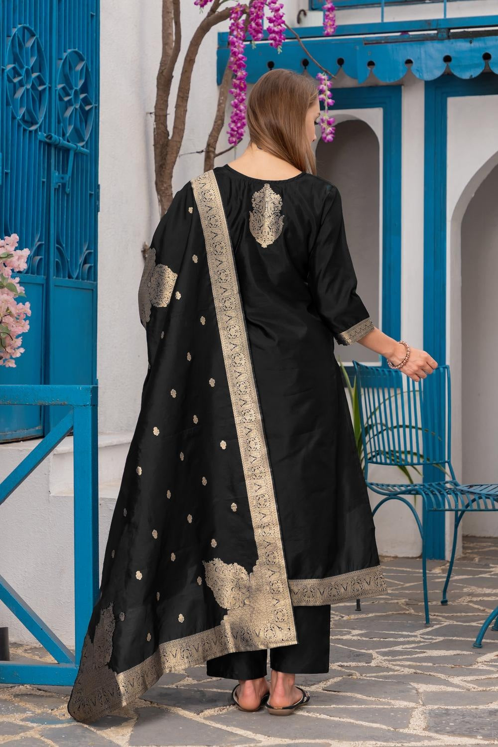 Women's Stitched Silk Blend Kurta Set with Dupatta | Elegant Ethnic Wear