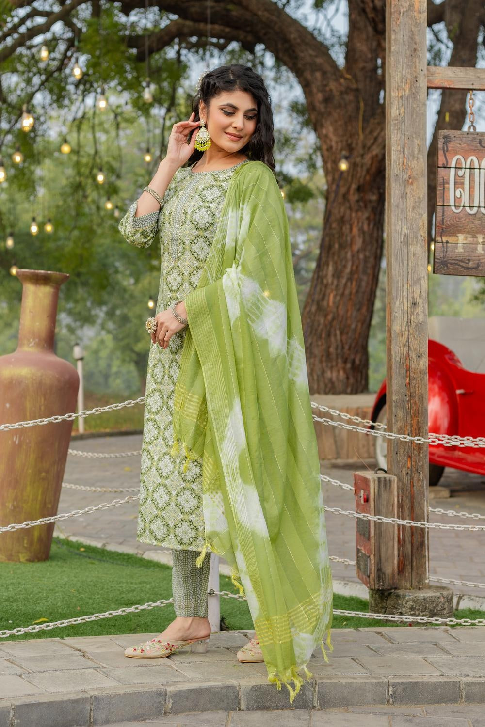 Women's Cotton Blend Printed Kurta Set with Bottom & Chanderi Dupatta | Stitched Ethnic Wear for Women