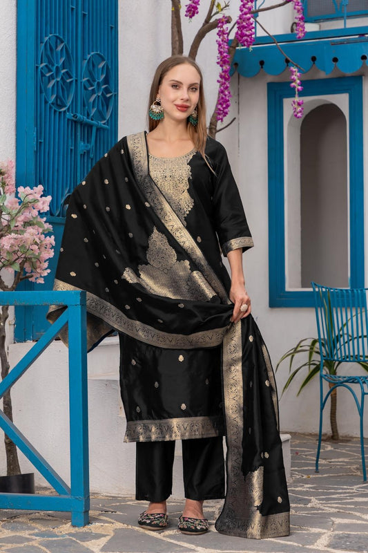 Women's Stitched Silk Blend Kurta Set with Dupatta | Elegant Ethnic Wear