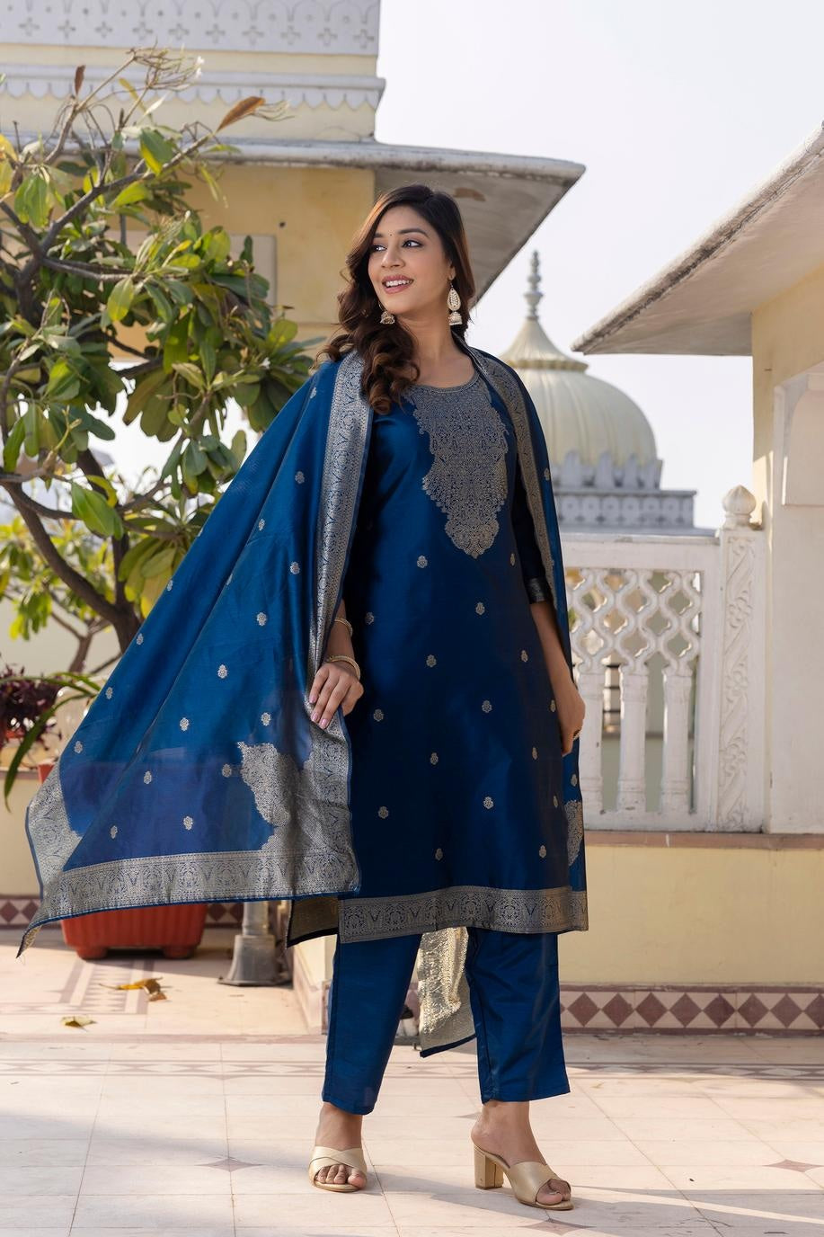 Noor Women's Soft Silk Kurta Set with Poly Silk Bottom & Jacquard Dupatta