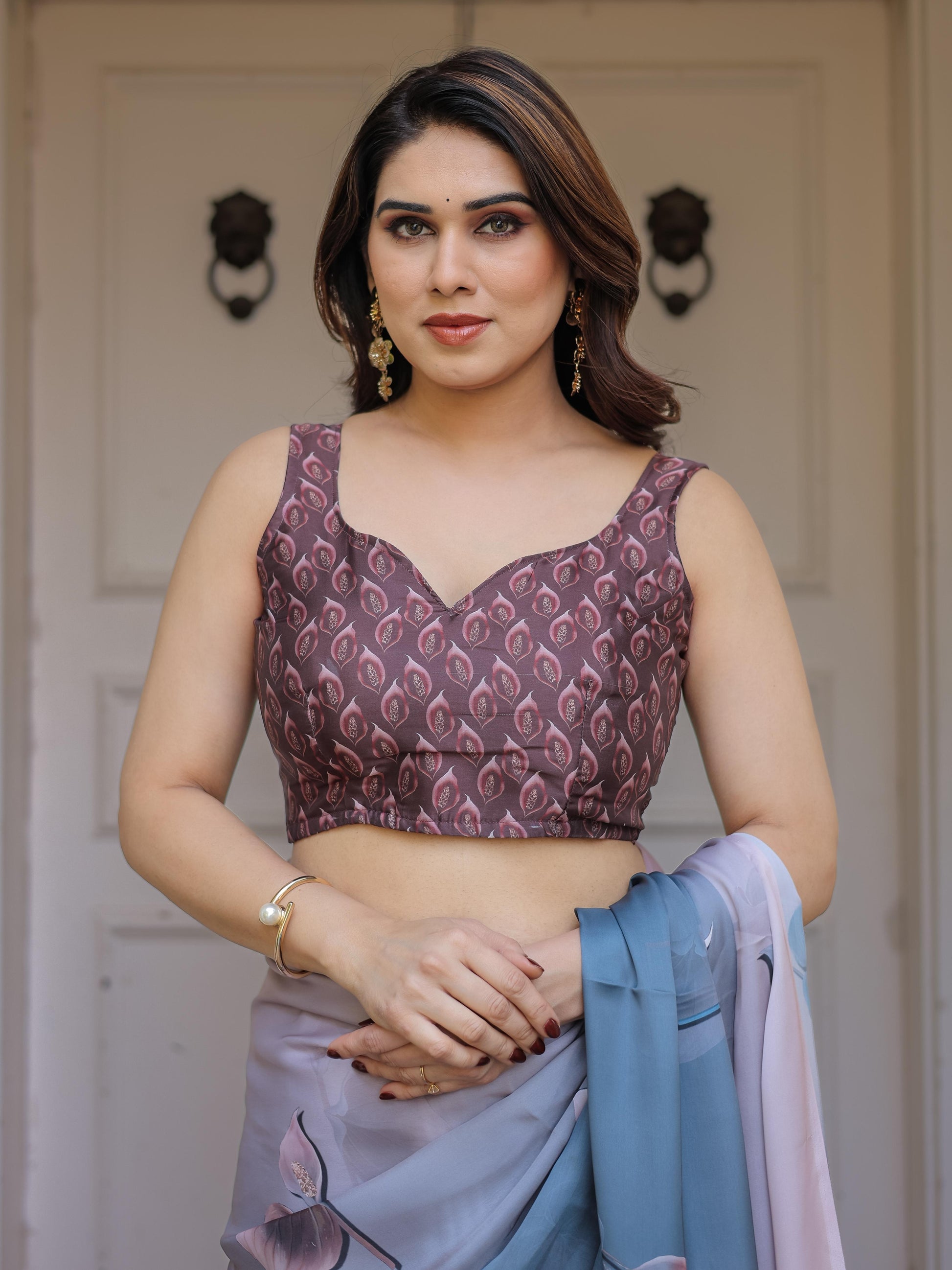 Grey Floral Print Satin Georgette Saree with Designer Blouse for Women | Elegant Soft Party Wear Saree
