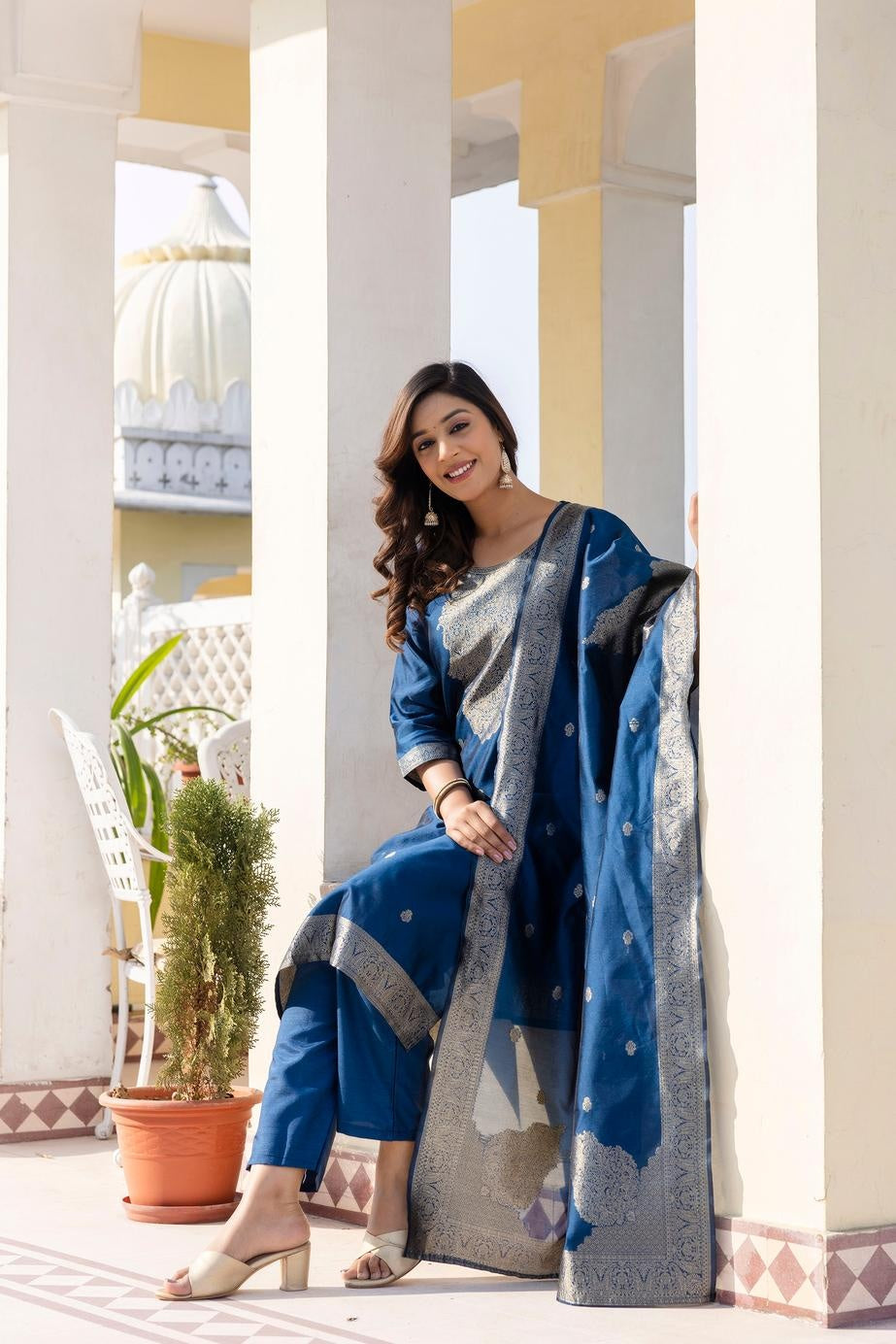 Noor Women's Soft Silk Kurta Set with Poly Silk Bottom & Jacquard Dupatta