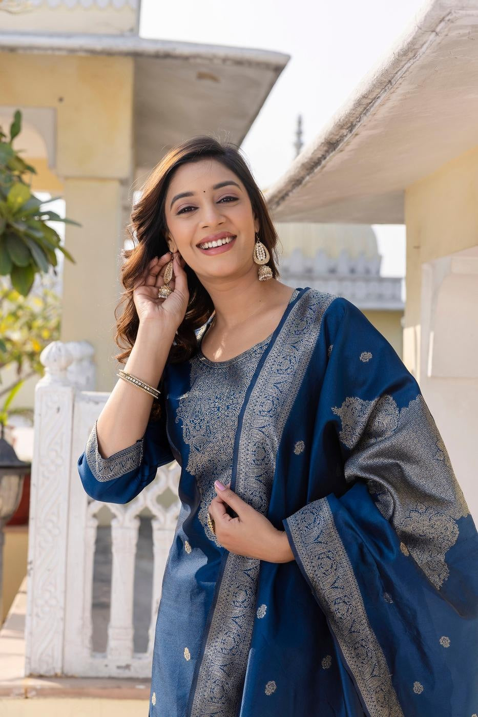 Noor Women's Soft Silk Kurta Set with Poly Silk Bottom & Jacquard Dupatta