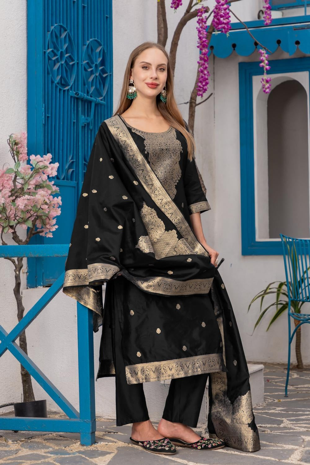 Women's Stitched Silk Blend Kurta Set with Dupatta | Elegant Ethnic Wear