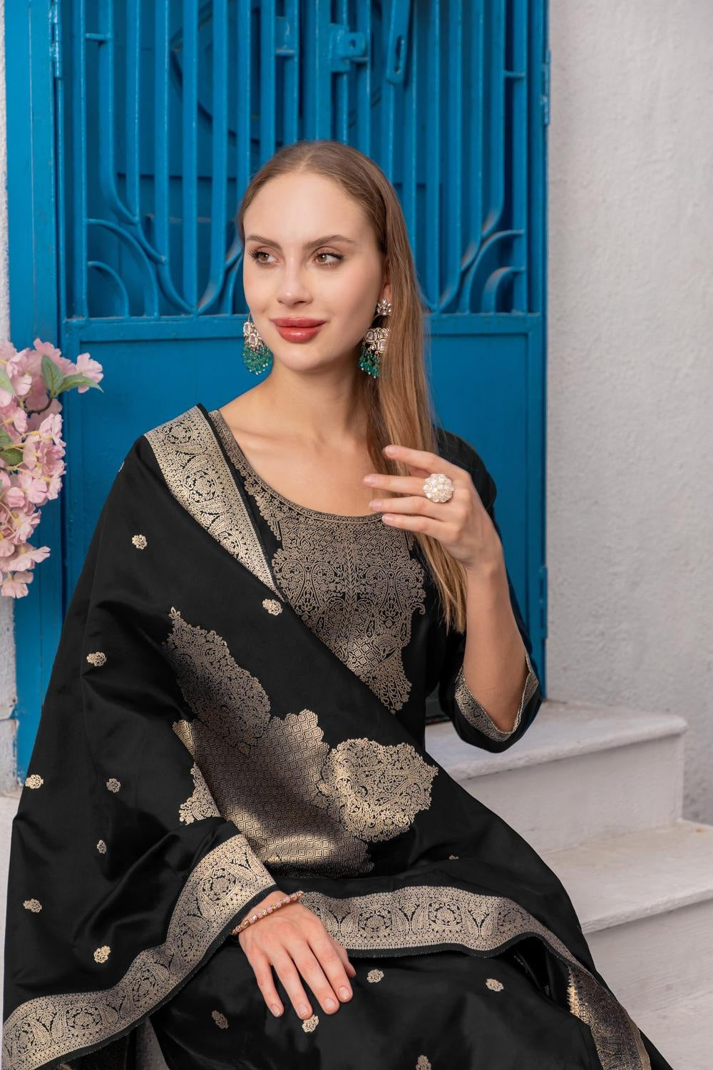 Women's Stitched Silk Blend Kurta Set with Dupatta | Elegant Ethnic Wear