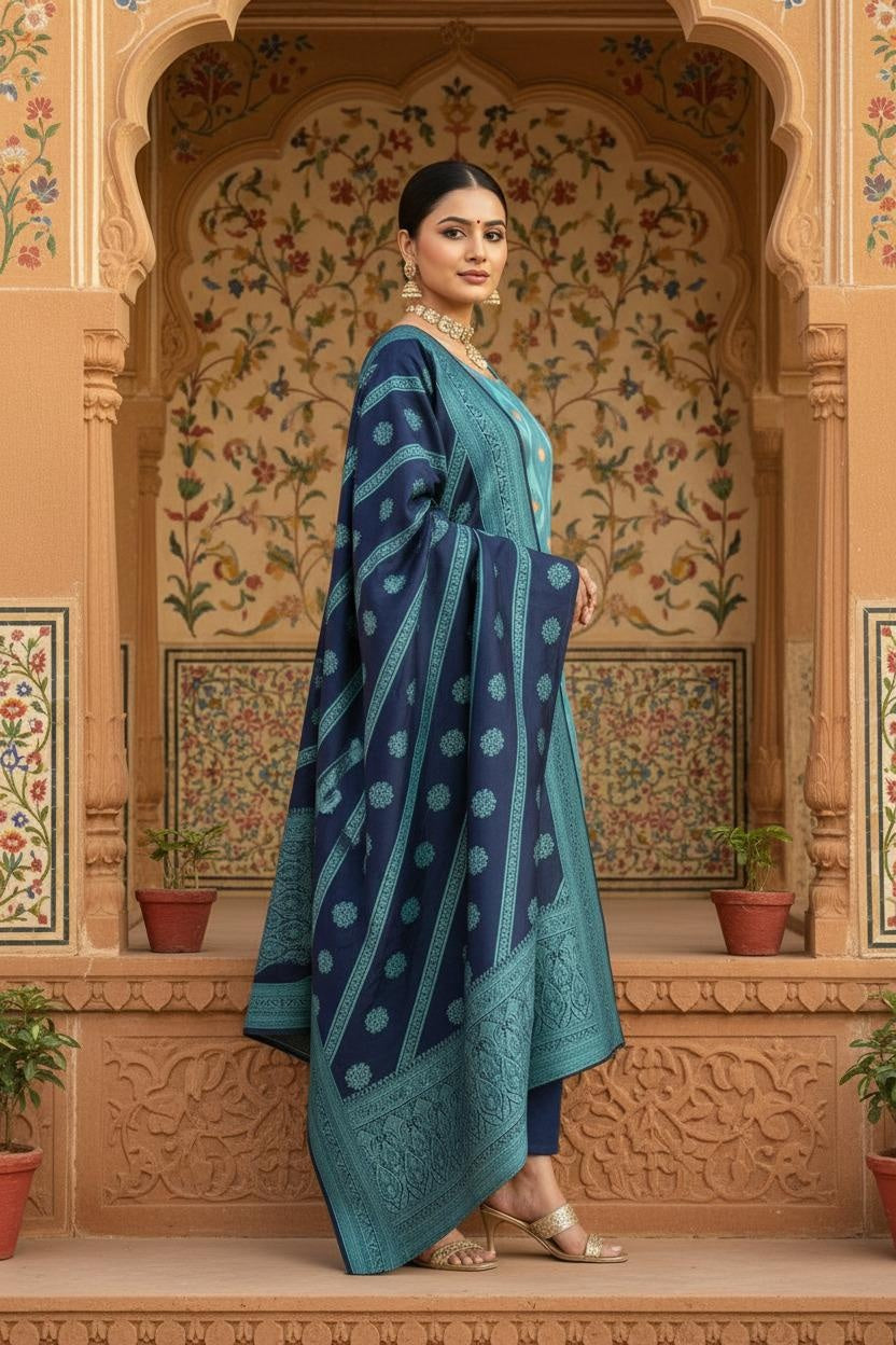 Women's Jacquard Polyester Kurta Set with Bottom & Jacquard Dupatta | Stitched Ethnic Wear for Women