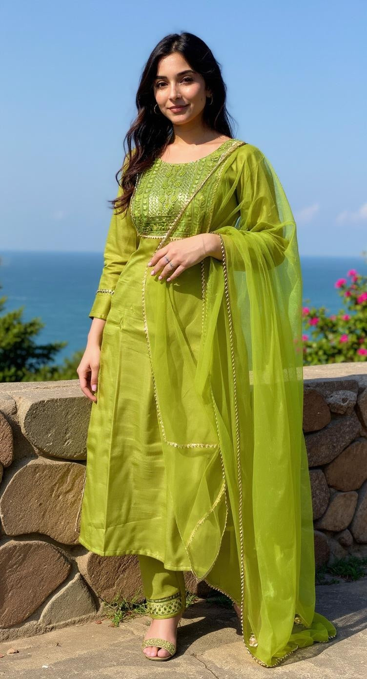 Embroidered Cotton Blend Kurta Set for Women | Ready-to-Wear Ethnic Wear